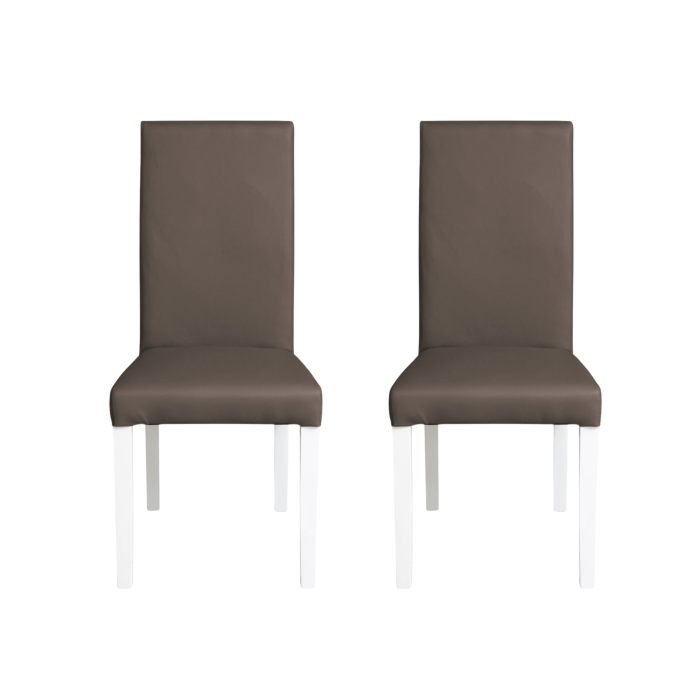 Set 2 scaune living TEO, picioare lemn alb, piele ecologica gri elefant, 46x60x98 cm