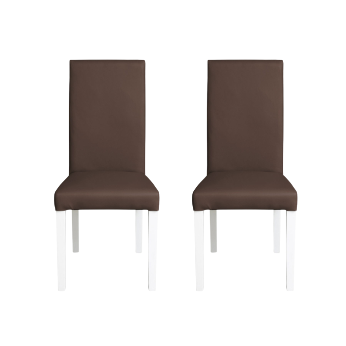 Set 2 scaune living TEO, picioare lemn alb, piele ecologica maro deschis, 46x60x98 cm