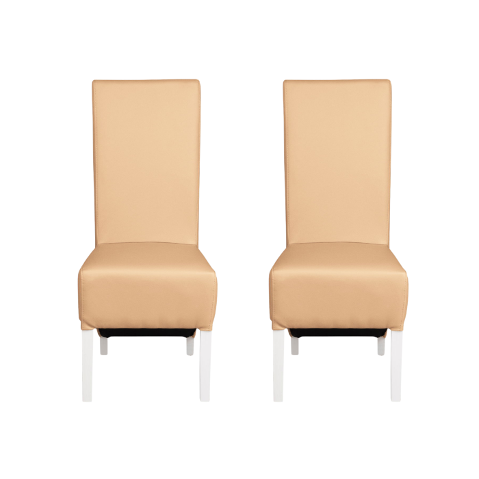 Set 2 scaune living VANESSA, picioare lemn alb, piele ecologica bej, 47x60x110 cm