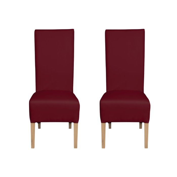 Set 2 scaune living VANESSA, picioare lemn natur, piele ecologica bordo, 47x60x110 cm
