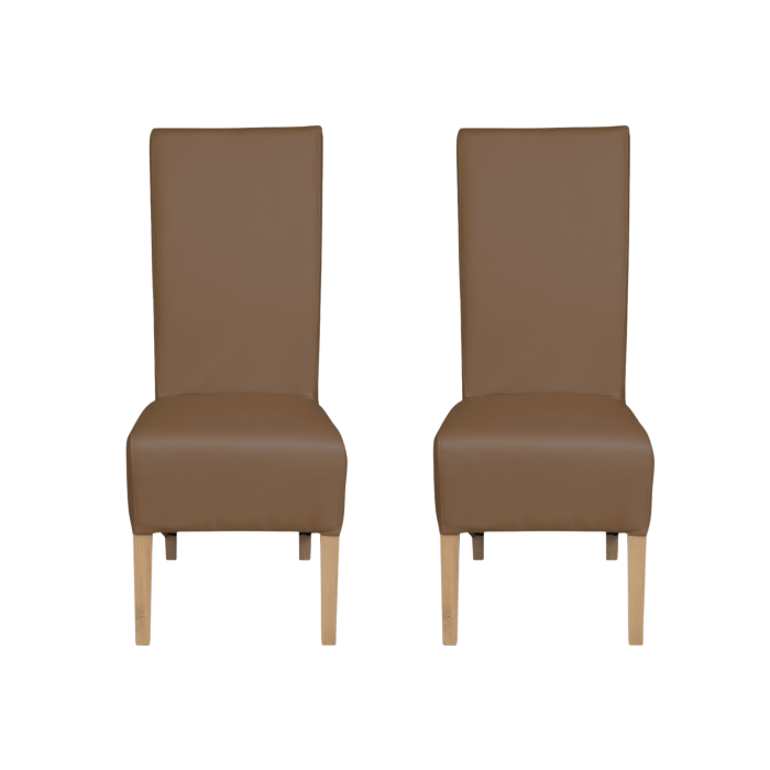Set 2 scaune living VANESSA, picioare lemn natur, piele ecologica cappuccino, 47x60x110 cm