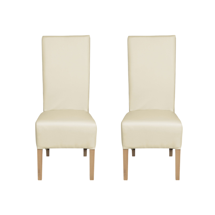 Set 2 scaune living VANESSA, picioare lemn natur, piele ecologica crem, 47x60x110 cm