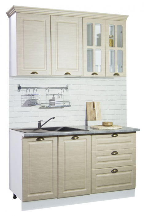Set bucatarie SQUARE 140.01 cm, 4 corpuri, blat termorezistent, fronturi MDF, fag rustic