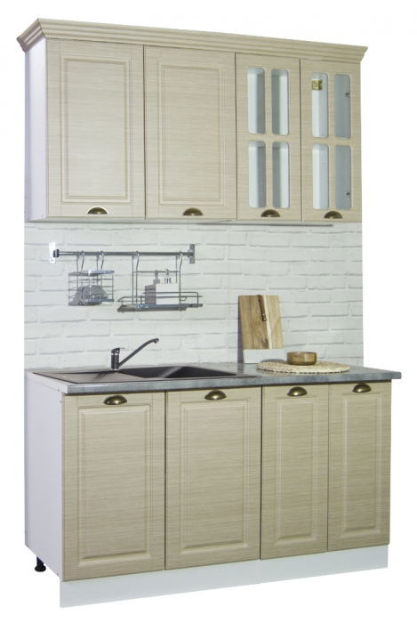 Set bucatarie SQUARE 140 cm, 4 corpuri, blat termorezistent, fronturi MDF, fag rustic