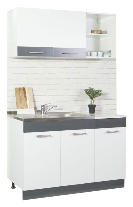 Set bucatarie SARONA 120 cm, 2 corpuri, blat PAL, alb + antracit