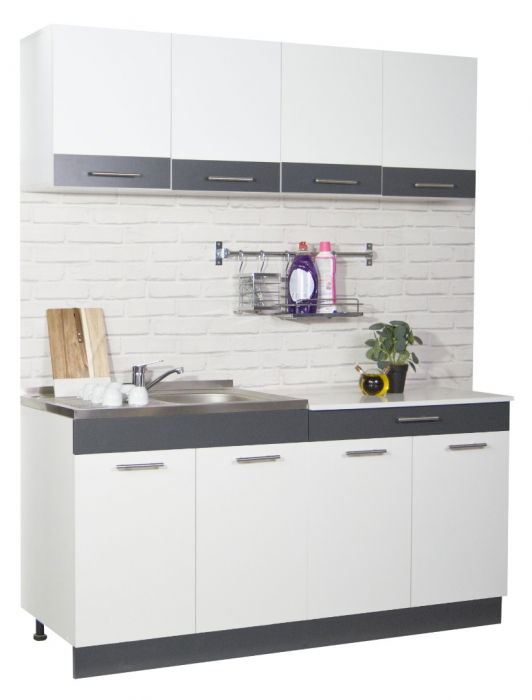 Set bucatarie SARONA 160 cm, 4 corpuri, blat PAL, alb + antracit