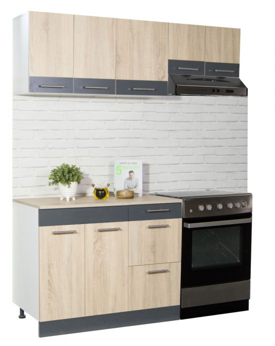 Set bucatarie SARONA 160 cm, 5 corpuri, blat PAL, sonoma + antracit