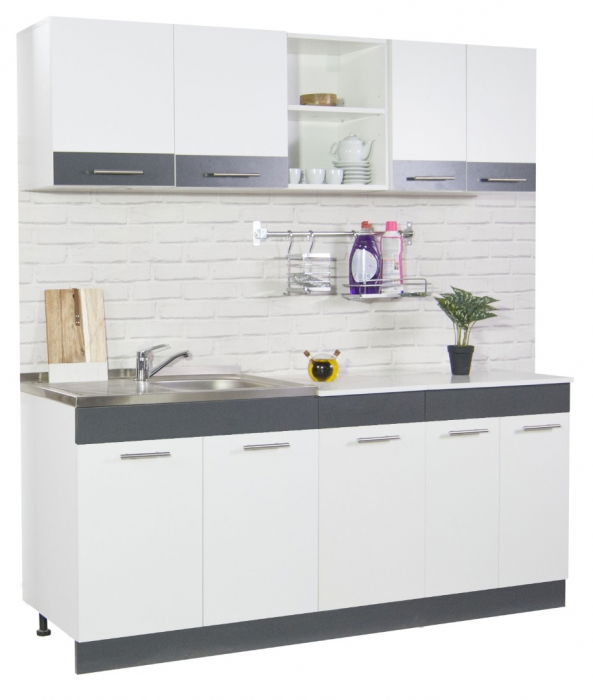 Set bucatarie SARONA 180 cm, 4 corpuri, blat PAL, alb + antracit