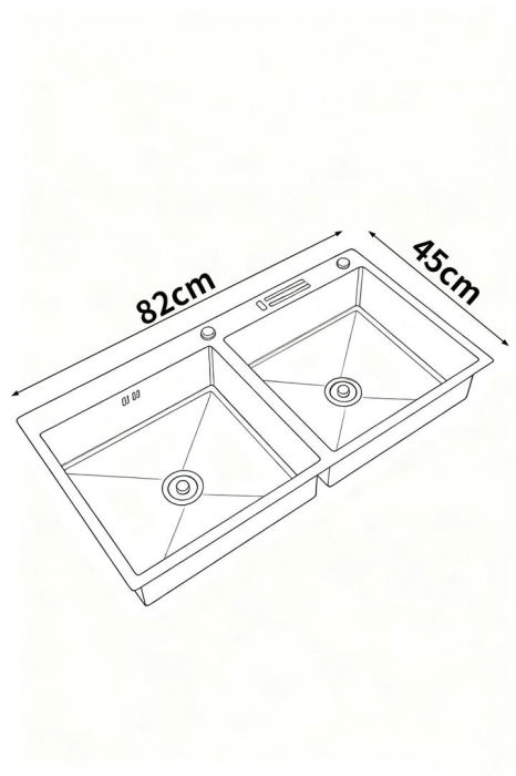 Set chiuveta cuva dubla pentru corp 80 cm, inox 3mm, baterie extractibila 3 functii, cos scurgere vase, dozator de detergent, suport pentru cutite, 82x45 cm [5]