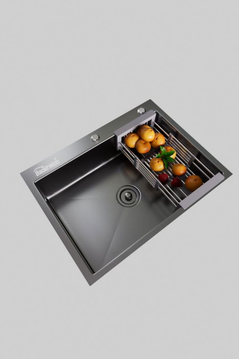 Set chiuveta de bucatarie, inox 3 mm, baterie extractibila 3 functii, cos scurgere vase, dozator detergent, 60x45 cm [3]