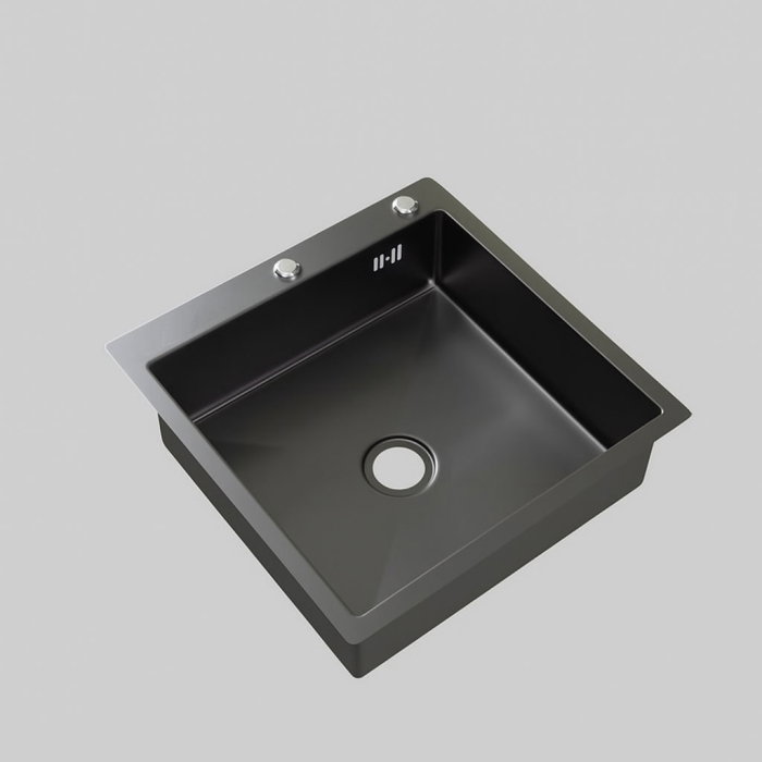 Set chiuveta de bucatarie, inox negru grafit 3 mm, baterie extractibila 3 functii , sifon, dozator detergent, cos scurgere vase, 50x50 cm [3]
