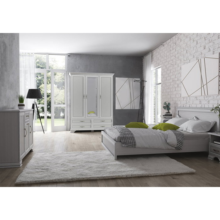 Set dormitor TIFFANY II, 5 piese, pat 160x200 cm, dulap 3 usi si 4 sertare, comoda, 2 noptiere, crem fineline [1]