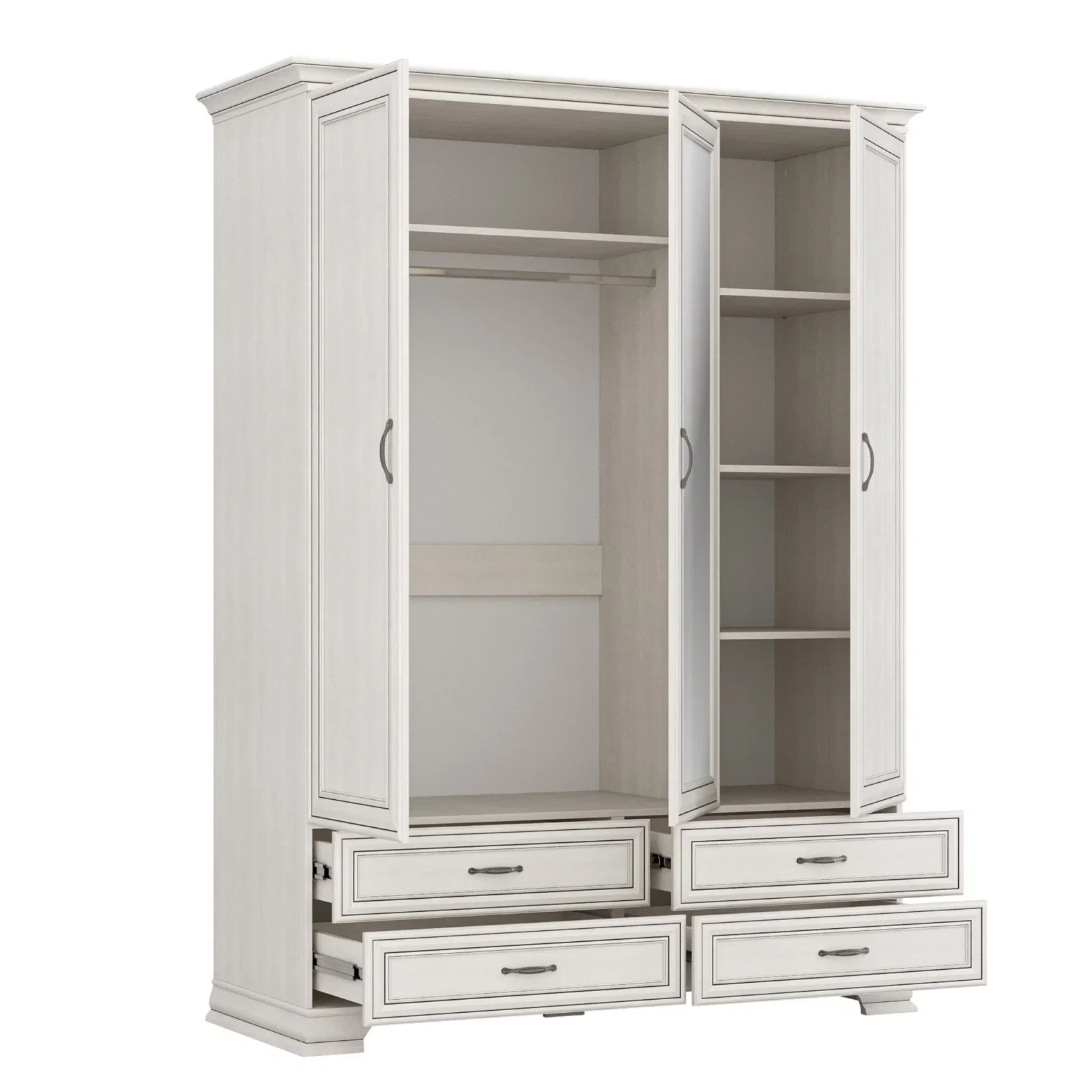 Set dormitor TIFFANY II, 5 piese, pat 160x200 cm, dulap 3 usi si 4 sertare, comoda, 2 noptiere, crem fineline [5]