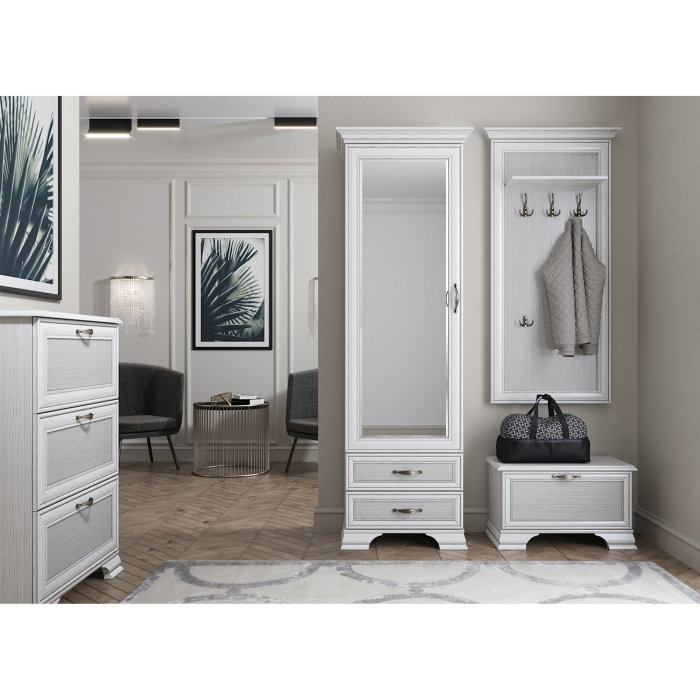 Set hol TIFFANY II, 4 piese, biblioteca 1 usa si 2 sertare, cuier suspendat , pantofare, crem fineline [1]