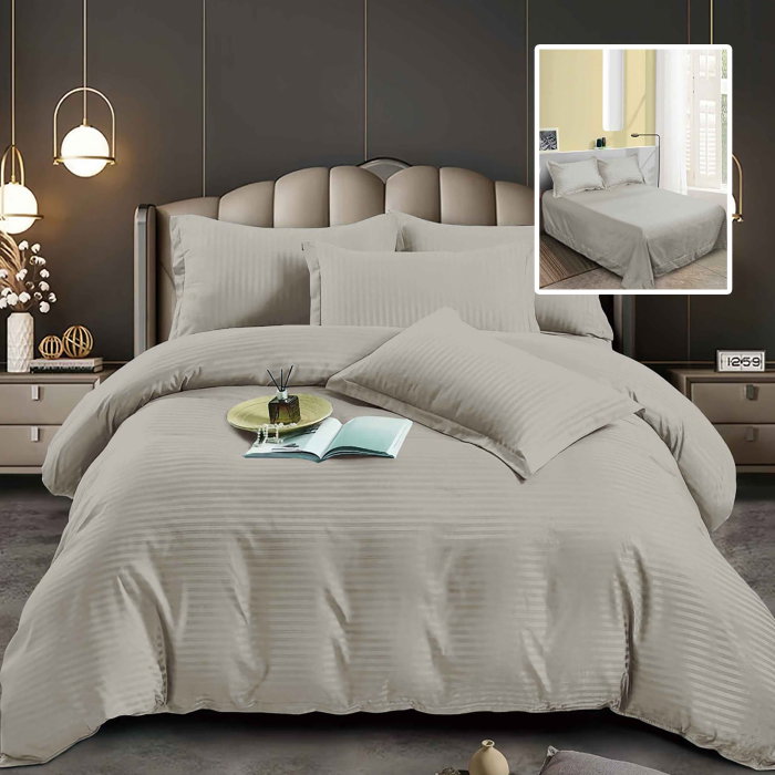 Set lenjerie de pat pentru 2 persoane XXL, Bumbac Damasc Policotton, 4 piese, Cearceaf pat 230x260, Cearceaf pilota 230x200, Fete de perne 50x70 x 2, Bej [1]