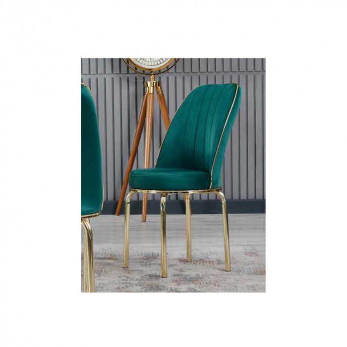 Set LION GOLD, masa extensibila cu 6 scaune, dreptunghiulara, alb print verde + auriu + verde, 130/170x80x75 cm [3]