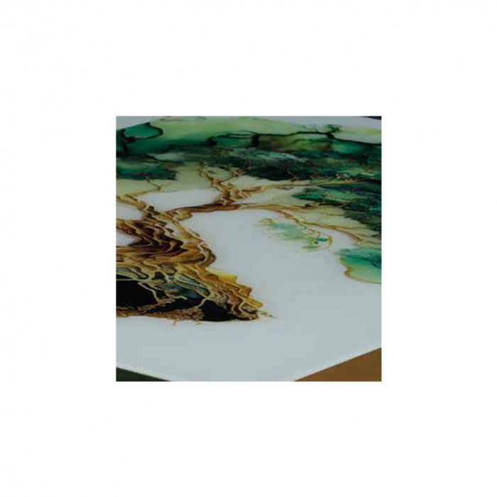 Set LION GOLD, masa extensibila cu 6 scaune, dreptunghiulara, alb print verde + auriu + verde, 130/170x80x75 cm [4]