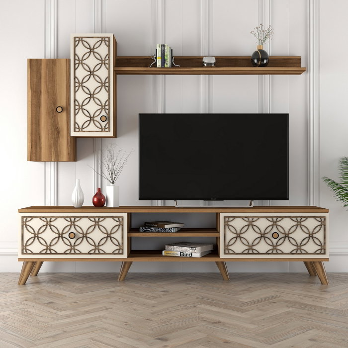 Set Living CLASS S, comoda TV cu raft de perete si dulapuri [2]