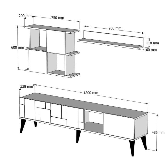 Set Living MADRID, comoda TV si corpuri suspendate, 180x33,8x48,6 cm [6]