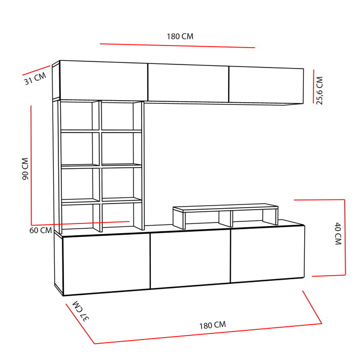 Set Living SASA, comoda TV si corpuri suspendate, 180x37x155,6 cm [7]
