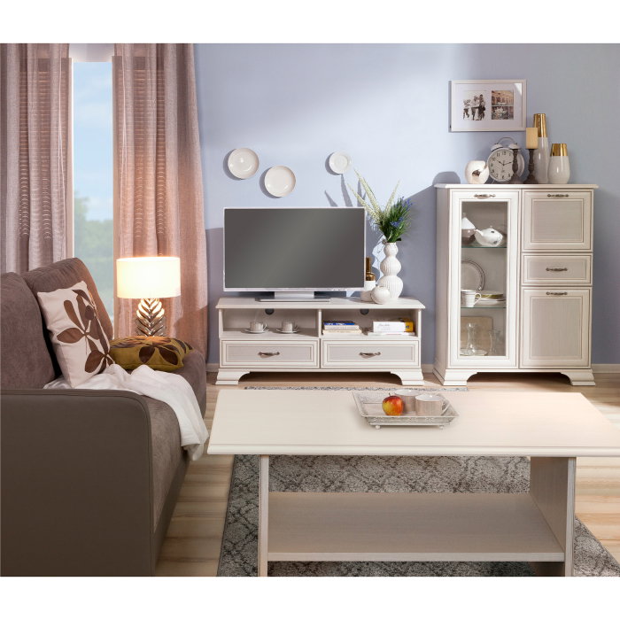 Set living TIFFANY II, 3 piese, comode TV cu 2 sertare, comoda cu 3 usi si 1 sertar, masuta de cafea, crem fineline [1]