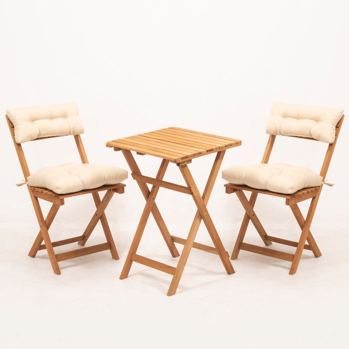 Set masuta si 2 scaune gradina MY001A, 3 piese, crem + natural, 50x50x72 cm [1]
