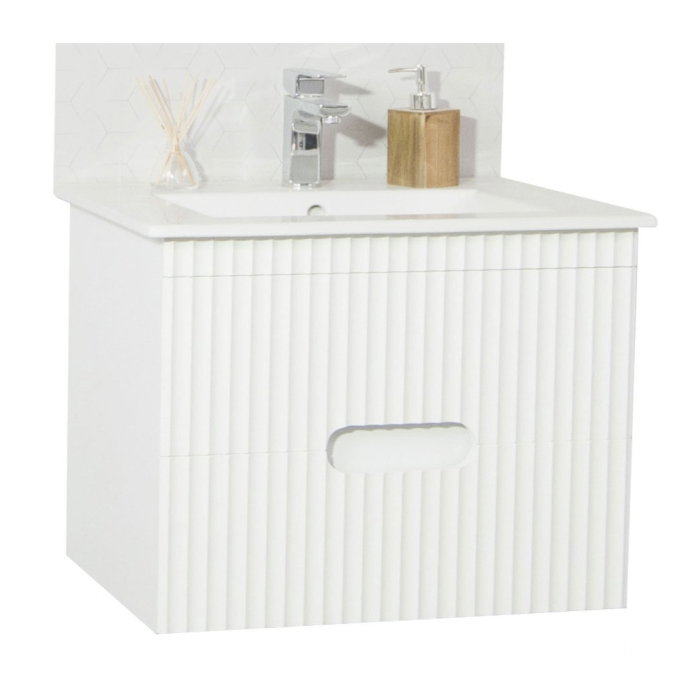 Set Baza front MDF cu Lavoar si Oglinda cu iluminare LED, seria 009, suspendata, cu sertare, 70 cm, alb [3]