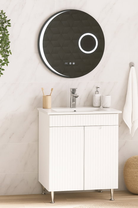 Set Baza front MDF cu Lavoar si Oglinda cu iluminare LED, seria 033, montat, 60 cm, alb [1]