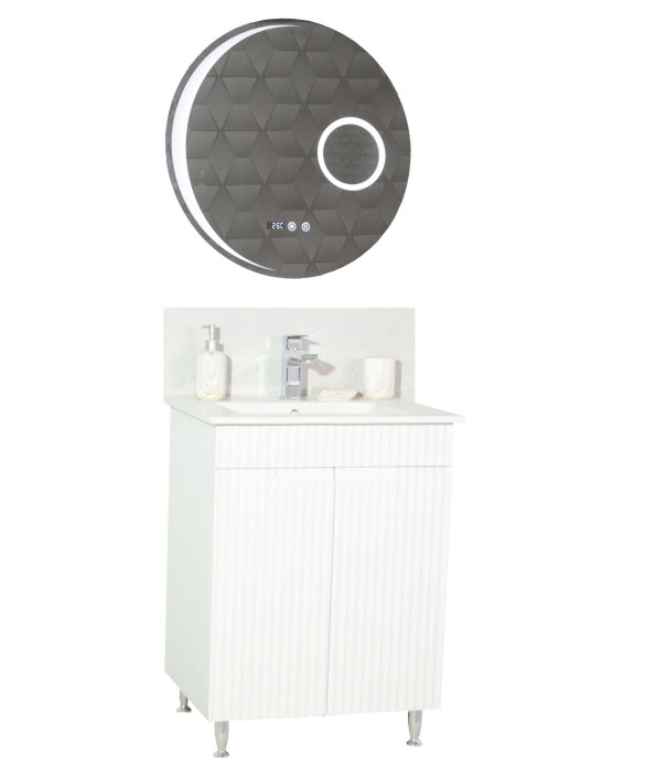 Set Baza front MDF cu Lavoar si Oglinda cu iluminare LED, seria 033, montat, 60 cm, alb [2]