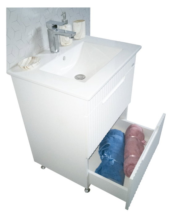 Set Baza front MDF cu Lavoar si Oglinda cu iluminare LED, seria 033, cu sertare, montat, 60 cm, alb [5]