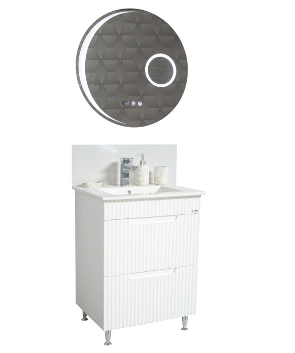 Set Baza front MDF cu Lavoar si Oglinda cu iluminare LED, seria 033, cu sertare, montat, 60 cm, alb [2]