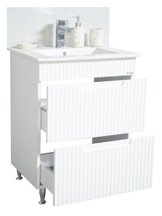 Set Baza front MDF cu Lavoar si Oglinda cu iluminare LED, seria 033, cu sertare, montat, 60 cm, alb [4]