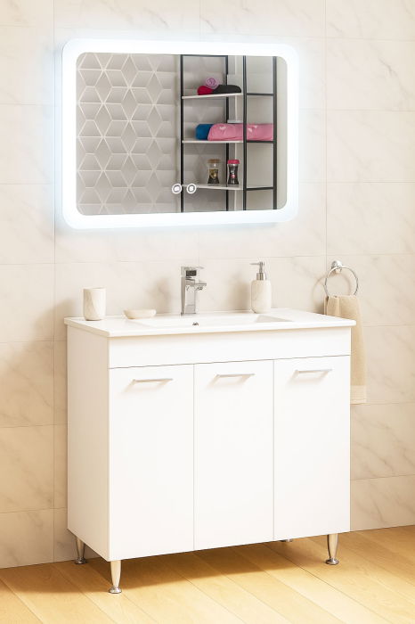 Set Baza cu Lavoar si Oglinda cu iluminare LED, seria 067, 80 cm, alb