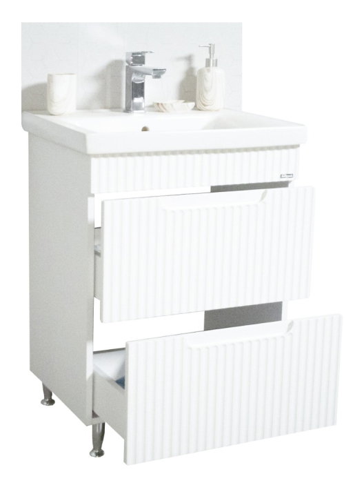 Set Baza front MDF cu Lavoar si Oglinda cu iluminare LED, seria 733, cu sertare, montat, 60 cm, alb [4]