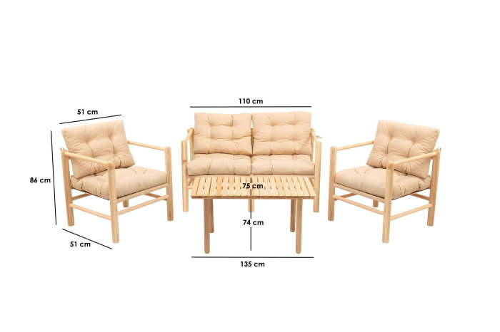 Set masa si scaune gradina MY028, 4 piese, 135x75x74 cm [8]
