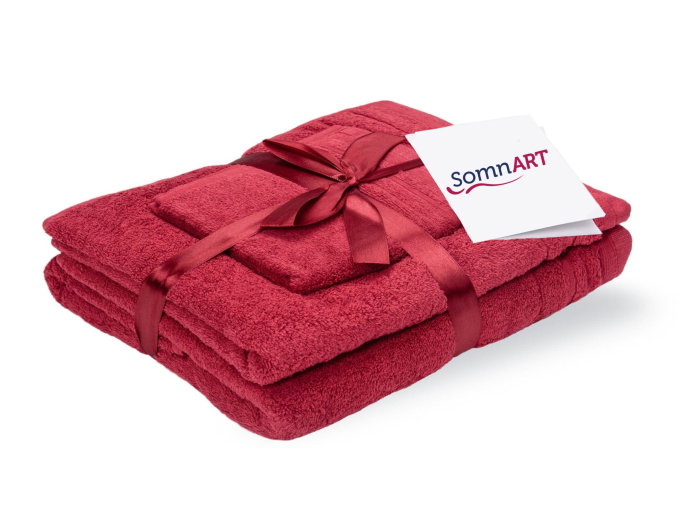 Set prosoape bumbac Somnart, 600gsm, de fata 50x90 cm + de corp 70x140 + de maini 30x50 cm - bordeaux [1]
