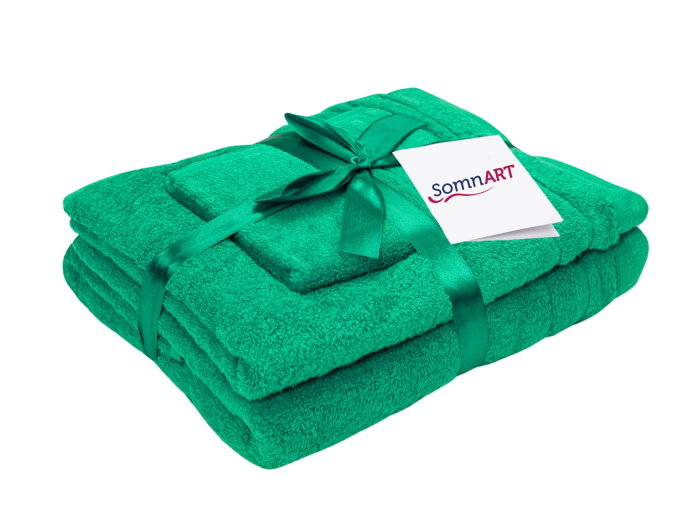 Set prosoape bumbac Somnart, 600gsm, de fata 50x90 cm + de corp 70x140 + de maini 30x50 cm - verde [1]