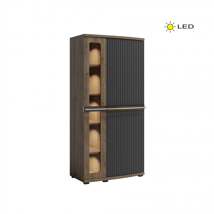 Vitrina CANDY C2a, 1 usa, soft close, lumini LED, grafit, 75x148x38 cm