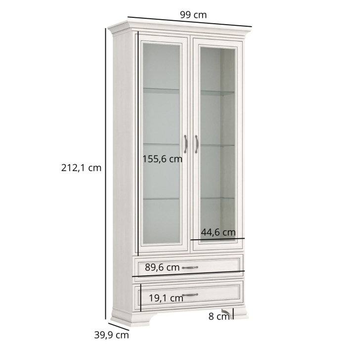 Vitrina cu 2 usi si 2 sertare TIFFANY II, geam, crem fineline, 99x39,9x212,1 cm [3]