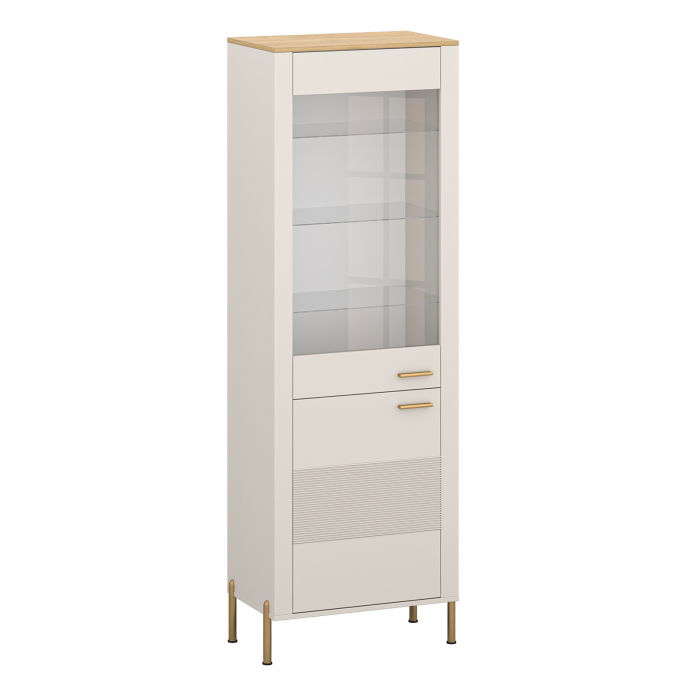 Vitrina RUBEN, 2 usi, geam, casmir + stejar piatra, 69,6x42,2x203 cm