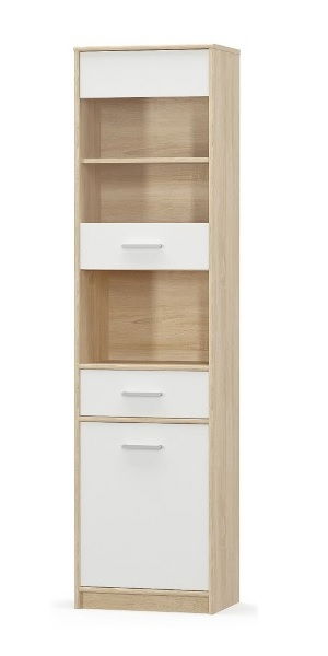 Vitrina TIPS, 2 usi, 1 sertar, geam, stejar sonoma + alb, 50,2x34,3x195 cm