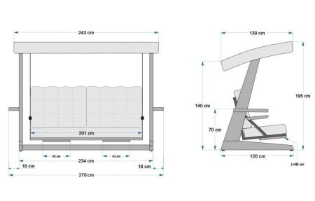 Balansoar de gradina LUNA DELUXE 2600, 3 locuri, 243x139x195 cm [10]