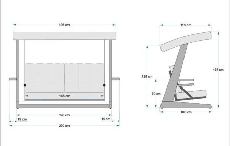 Balansoar de gradina VIVA 2200, 3 locuri, 220x100x175 cm [6]