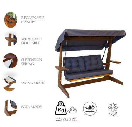 Balansoar de gradina VIVA 2200, 3 locuri, 220x100x175 cm [5]