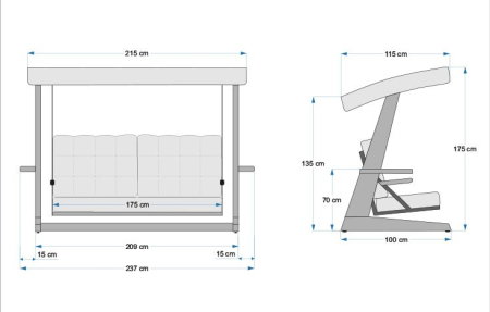 Balansoar de gradina VIVA 2400, 3 locuri, 237x100x175 cm [14]
