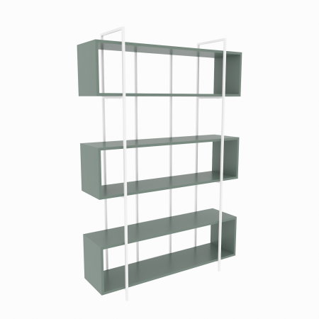 Biblioteca BRUTI, verde + alb, 120x29,6x180 cm