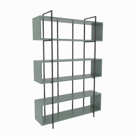 Biblioteca BRUTI, verde + negru, 120x29,6x180 cm