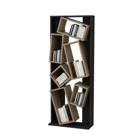 Biblioteca CARMEN, negru + stejar, 63x24x153,6 cm