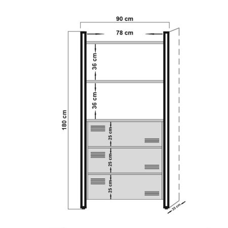 Biblioteca COSMO CORTEX, 3 sertare, 90x35x180 cm [6]