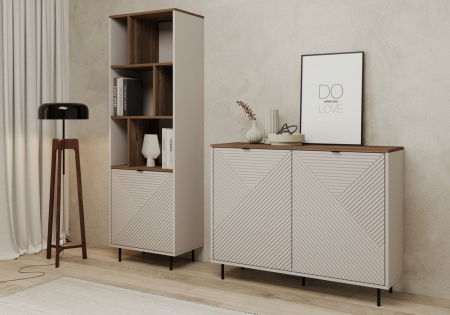 Biblioteca deschisa EVO, 1 usa, casmir + stejar castello, 63,4x40x194,6 cm [5]